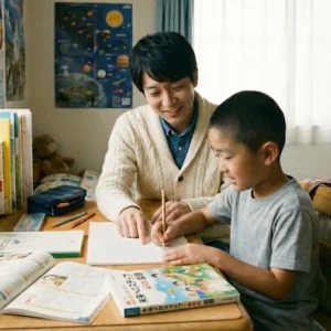 少年に勉強を教える家庭教師