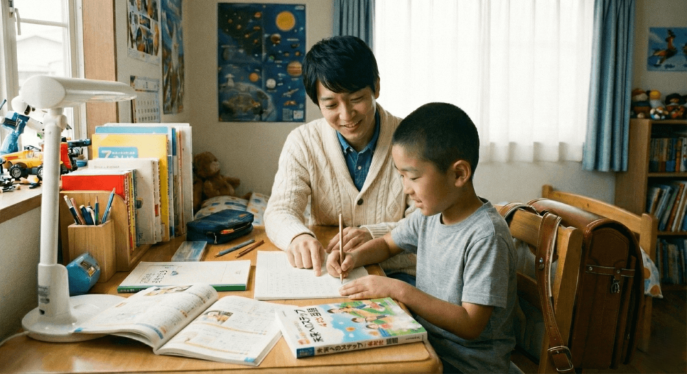 少年に勉強を教える家庭教師