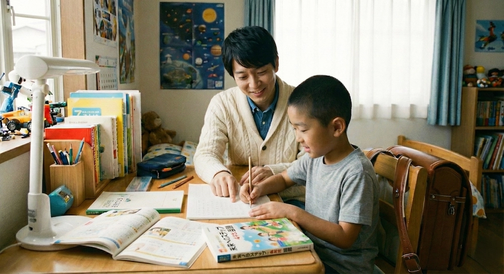 少年に勉強を教える家庭教師