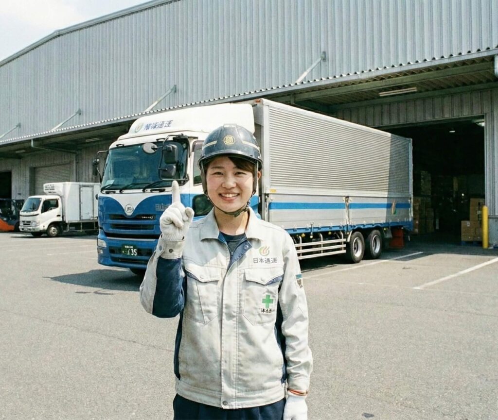 物流倉庫にいる女性従業員